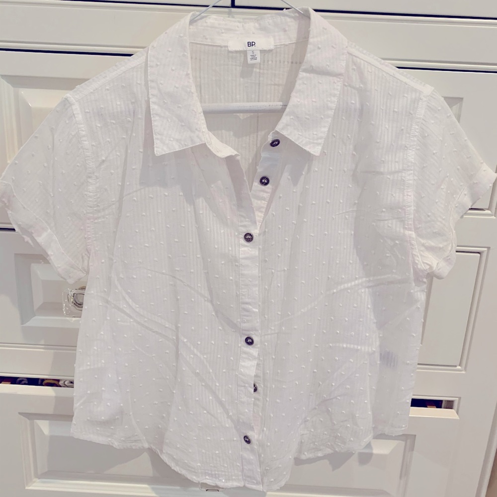 BP white short sleeve button down blouse size S